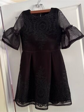 DAVID CHARLES (Black Label) Elegant Black Lace Girls' Dress, Size 10